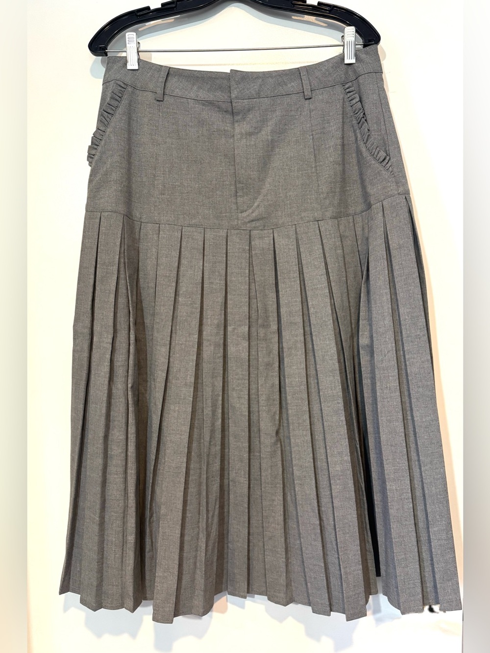 Cinq à Sept Bane Pleated Midi Skirt - Steel Grey - Ruffle Pockets - Size 12